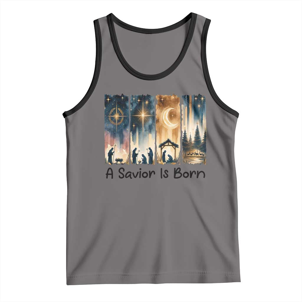 Christian Christmas Tank Top A Savior Is Born Jesus Nativity Scene - Wonder Print Shop