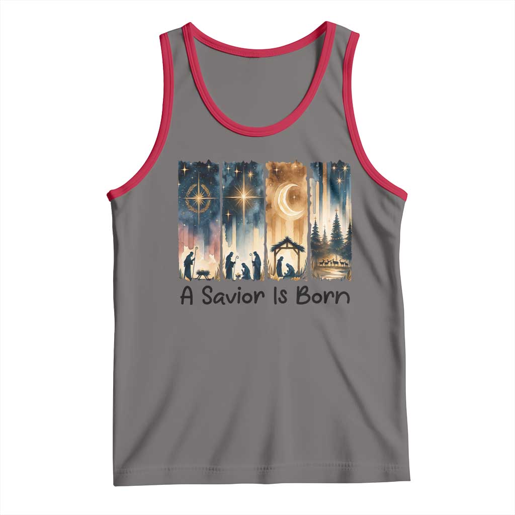 Christian Christmas Tank Top A Savior Is Born Jesus Nativity Scene - Wonder Print Shop
