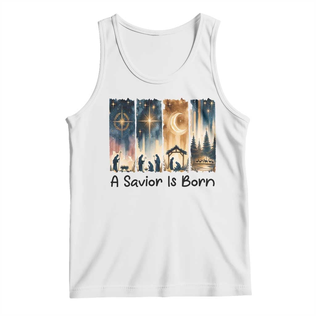 Christian Christmas Tank Top A Savior Is Born Jesus Nativity Scene - Wonder Print Shop