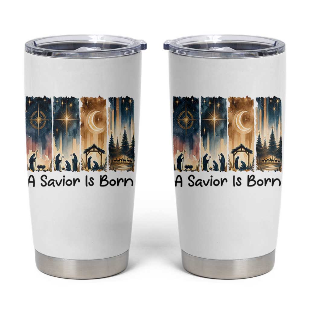 Christian Christmas Tumbler Cup A Savior Is Born Jesus Nativity Scene - Wonder Print Shop