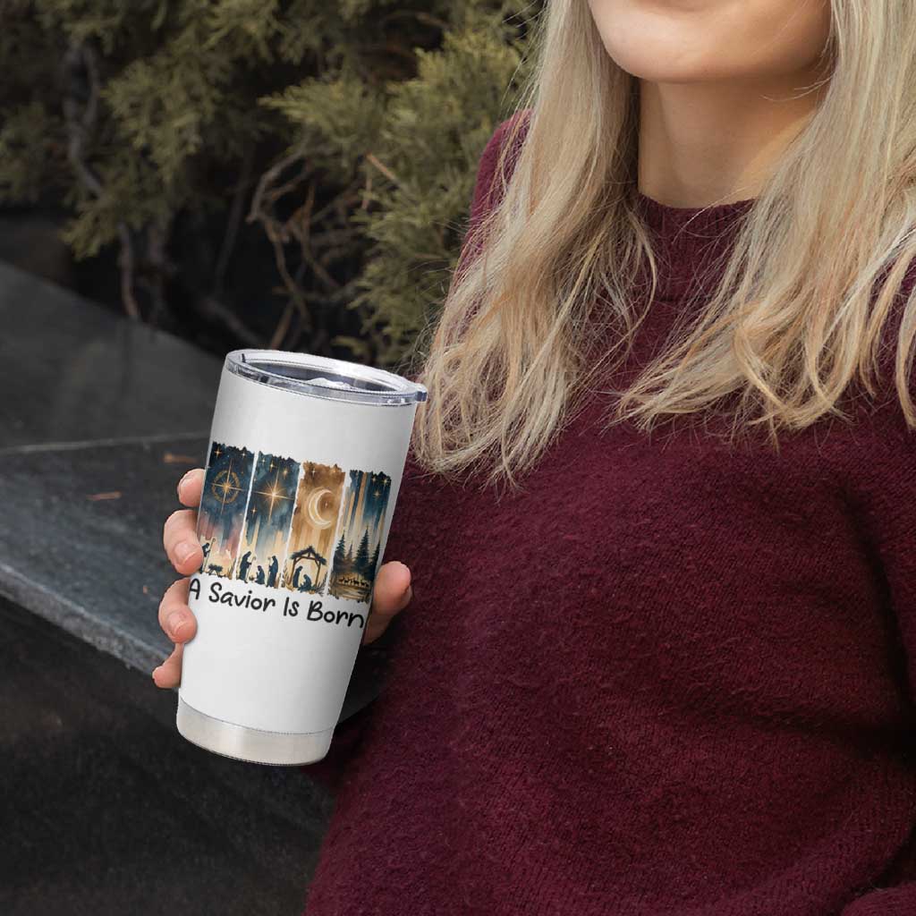 Christian Christmas Tumbler Cup A Savior Is Born Jesus Nativity Scene - Wonder Print Shop