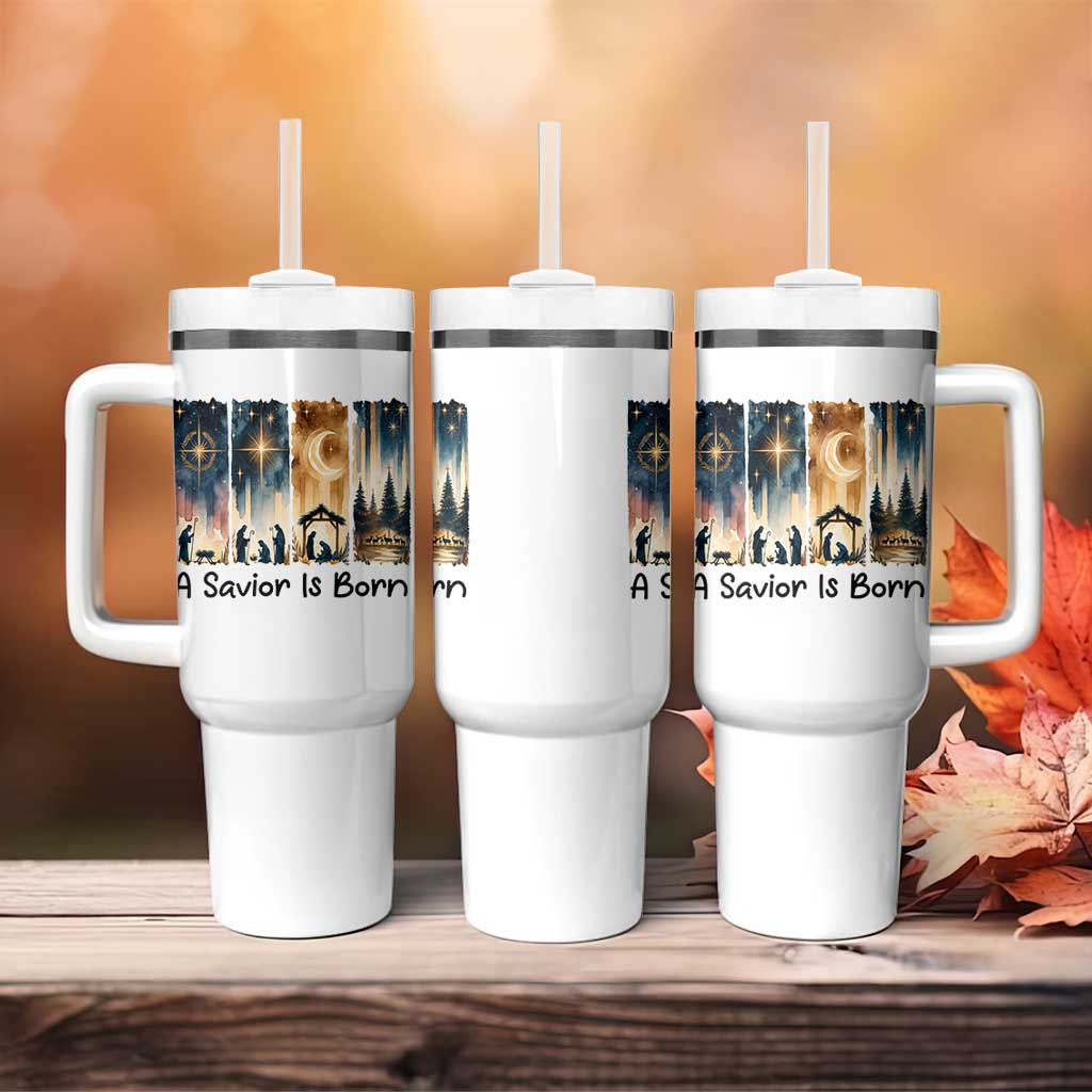 Christian Christmas Tumbler With Handle A Savior Is Born Jesus Nativity Scene - Wonder Print Shop