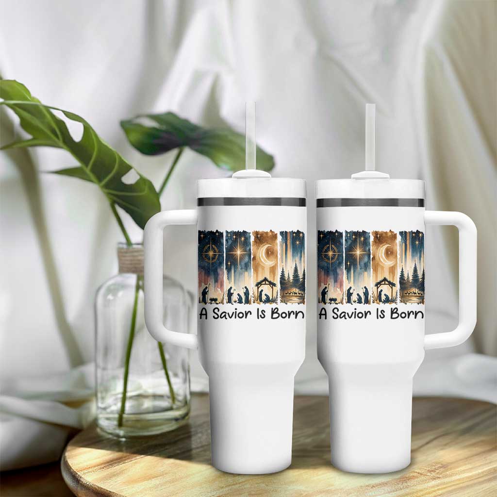 Christian Christmas Tumbler With Handle A Savior Is Born Jesus Nativity Scene - Wonder Print Shop