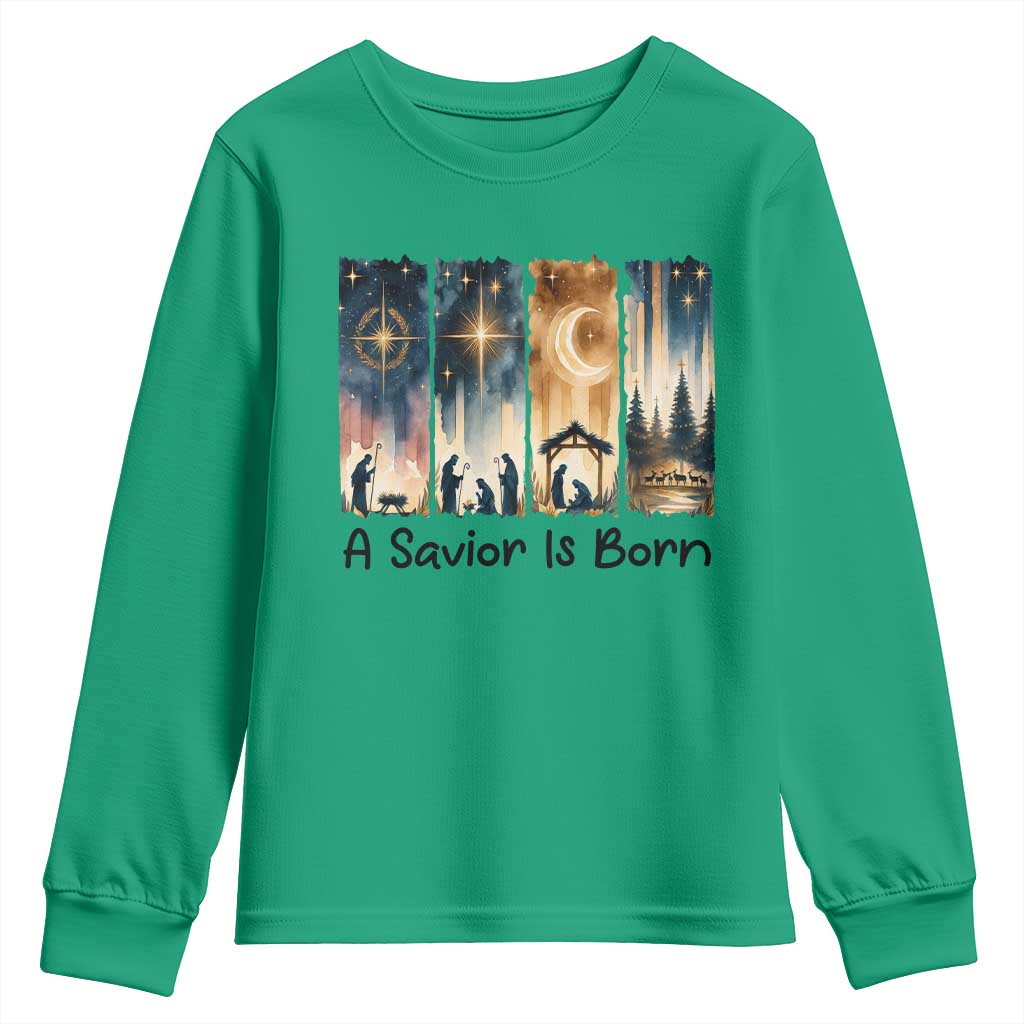 Christian Christmas Youth Sweatshirt A Savior Is Born Jesus Nativity Scene - Wonder Print Shop