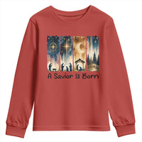 Christian Christmas Youth Sweatshirt A Savior Is Born Jesus Nativity Scene - Wonder Print Shop
