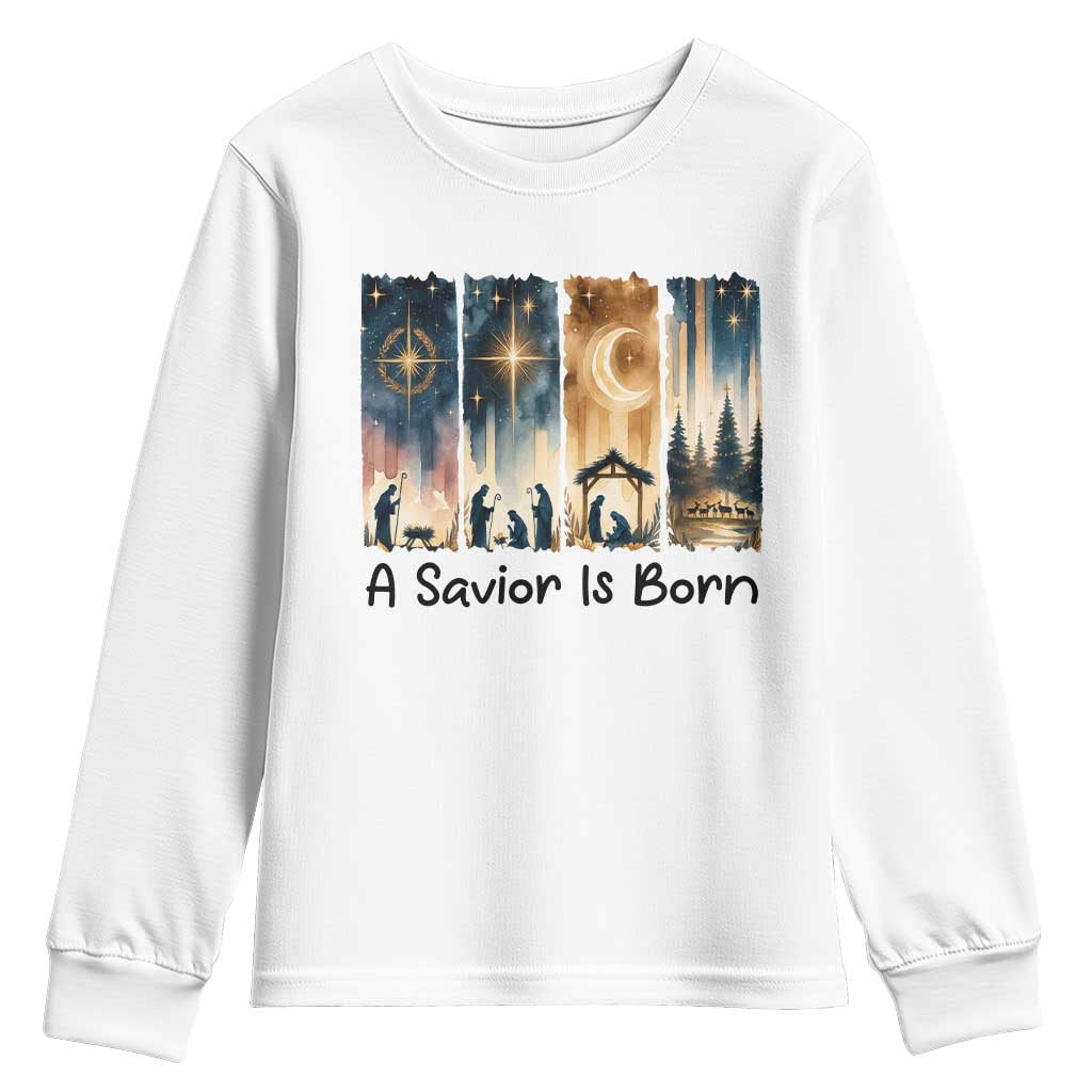 Christian Christmas Youth Sweatshirt A Savior Is Born Jesus Nativity Scene - Wonder Print Shop