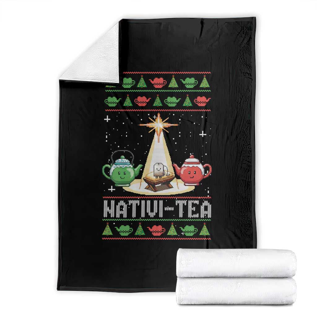 Funny Christmas Tea Lover Throw Blanket Nativi Tea Nativity Scene Christian Xmas - Wonder Print Shop