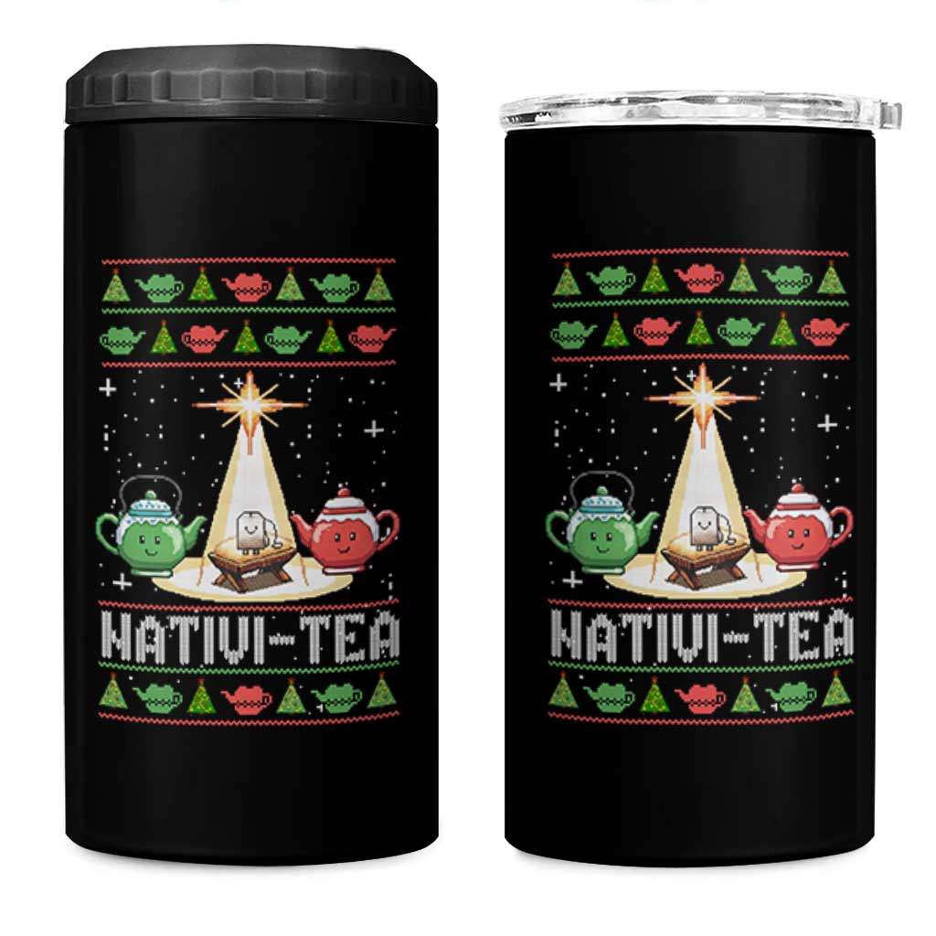 Funny Christmas Tea Lover 4 in 1 Can Cooler Tumbler Nativi Tea Nativity Scene Christian Xmas - Wonder Print Shop