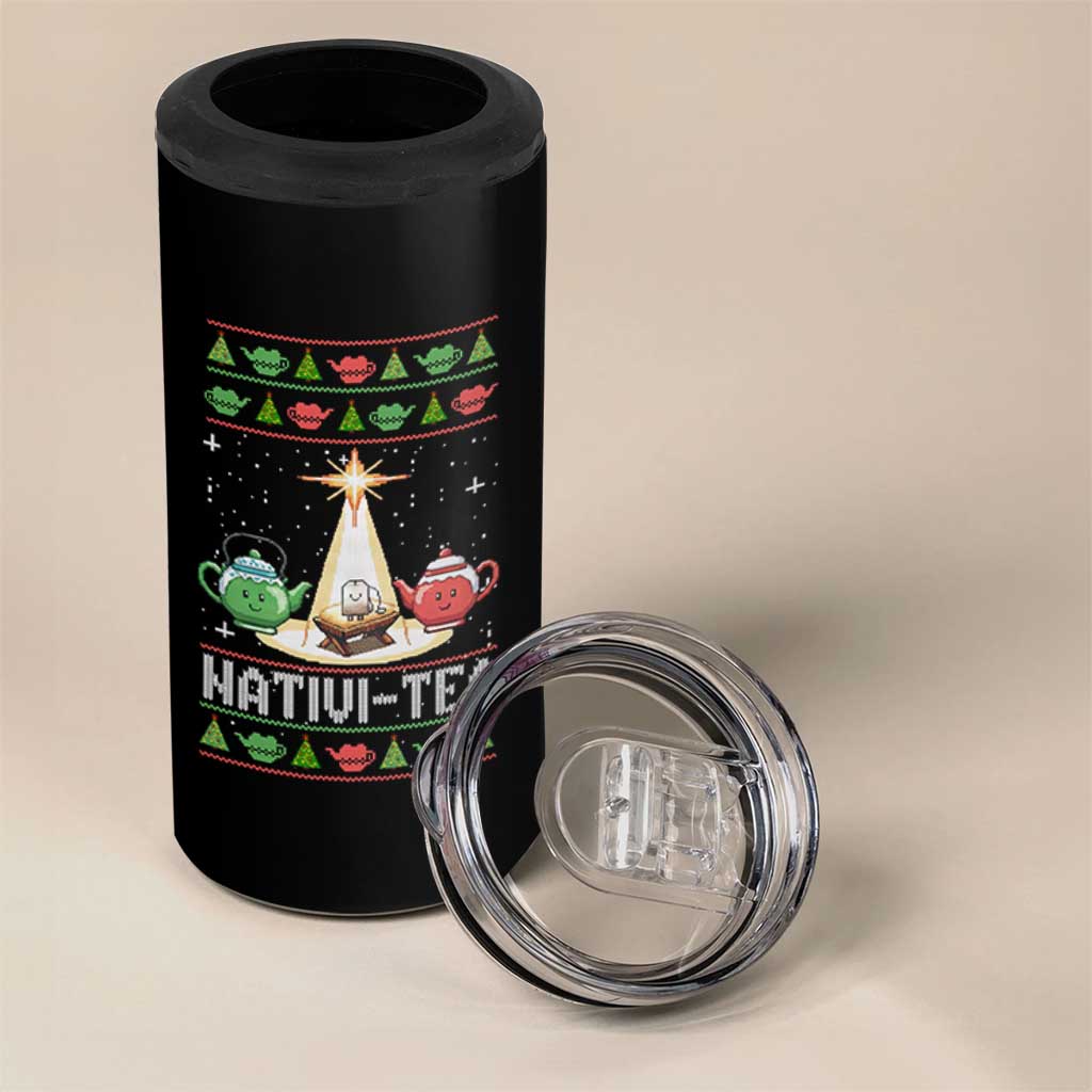 Funny Christmas Tea Lover 4 in 1 Can Cooler Tumbler Nativi Tea Nativity Scene Christian Xmas - Wonder Print Shop