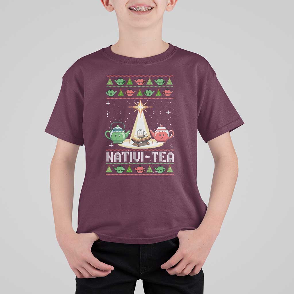 Funny Christmas Tea Lover T Shirt For Kid Nativi Tea Nativity Scene Christian Xmas - Wonder Print Shop