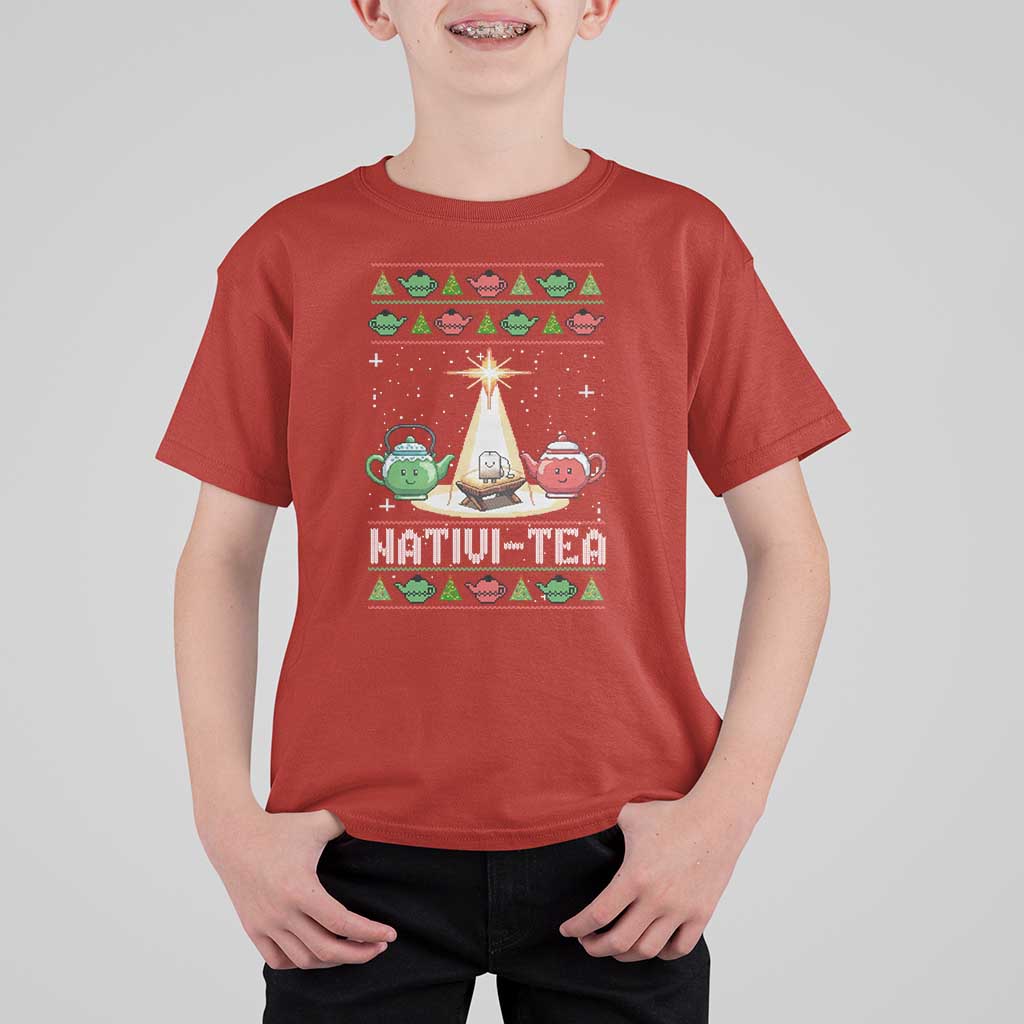 Funny Christmas Tea Lover T Shirt For Kid Nativi Tea Nativity Scene Christian Xmas - Wonder Print Shop