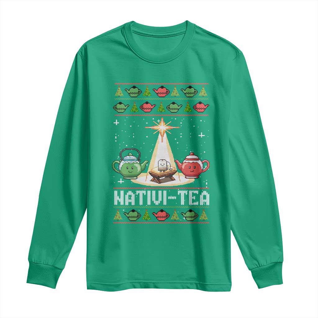 Funny Christmas Tea Lover Long Sleeve Shirt Nativi Tea Nativity Scene Christian Xmas - Wonder Print Shop