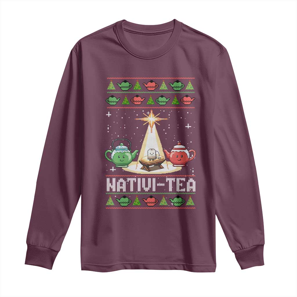Funny Christmas Tea Lover Long Sleeve Shirt Nativi Tea Nativity Scene Christian Xmas - Wonder Print Shop