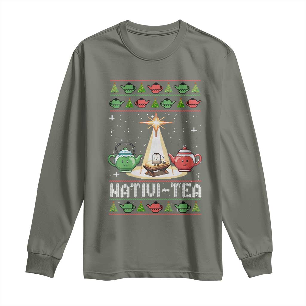 Funny Christmas Tea Lover Long Sleeve Shirt Nativi Tea Nativity Scene Christian Xmas - Wonder Print Shop