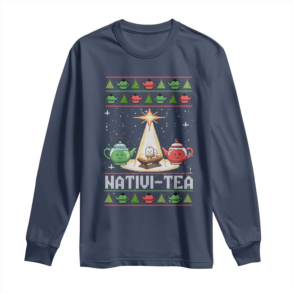 Funny Christmas Tea Lover Long Sleeve Shirt Nativi Tea Nativity Scene Christian Xmas - Wonder Print Shop