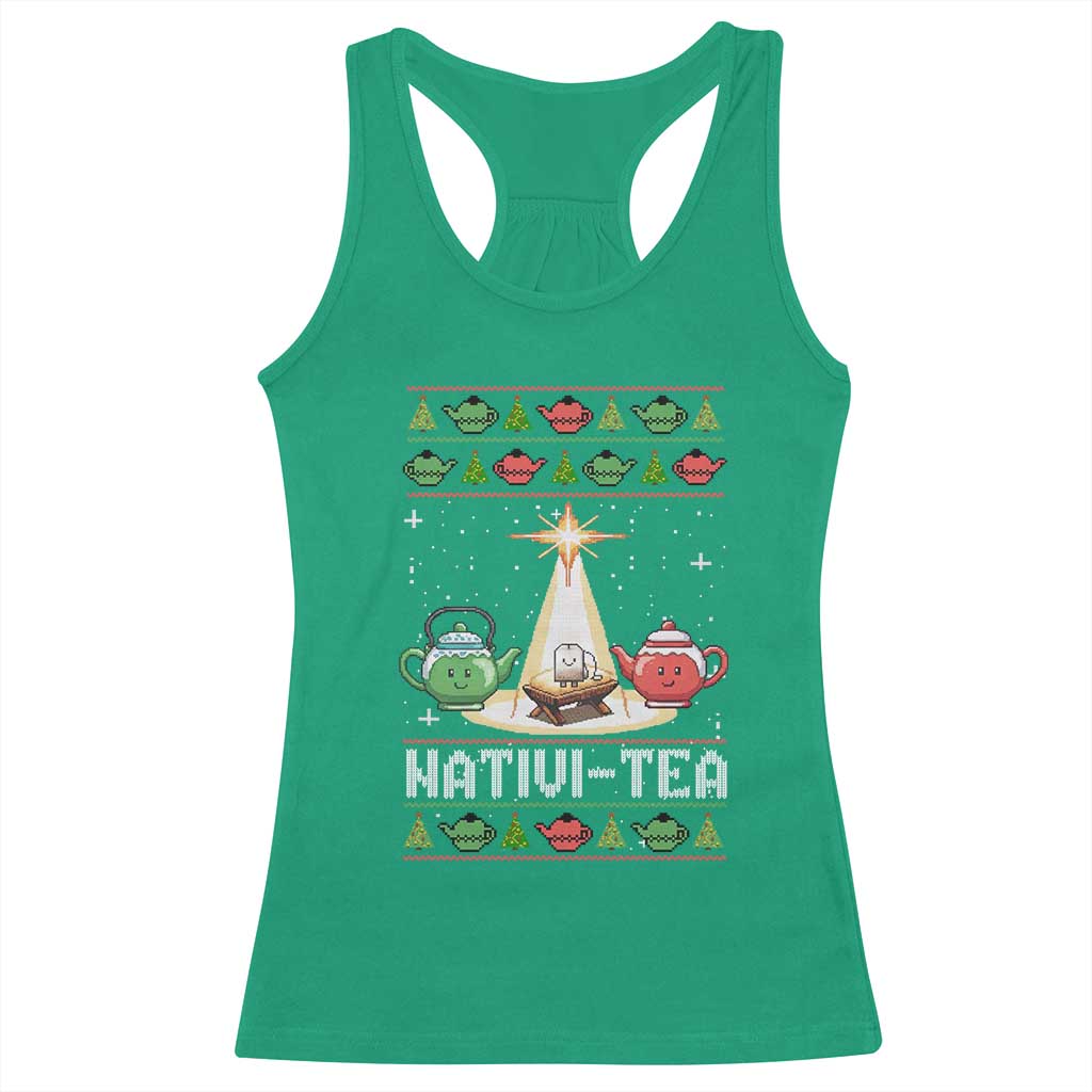 Funny Christmas Tea Lover Racerback Tank Top Nativi Tea Nativity Scene Christian Xmas - Wonder Print Shop