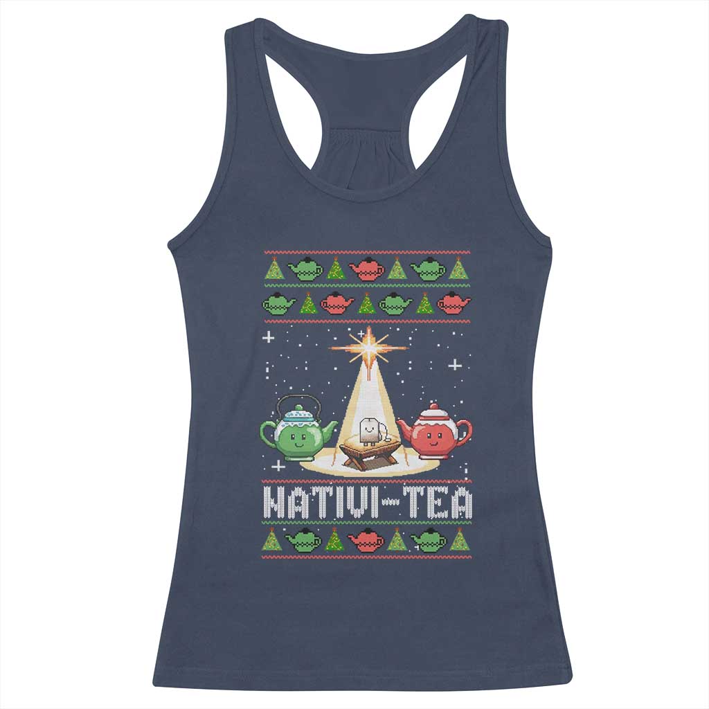 Funny Christmas Tea Lover Racerback Tank Top Nativi Tea Nativity Scene Christian Xmas - Wonder Print Shop