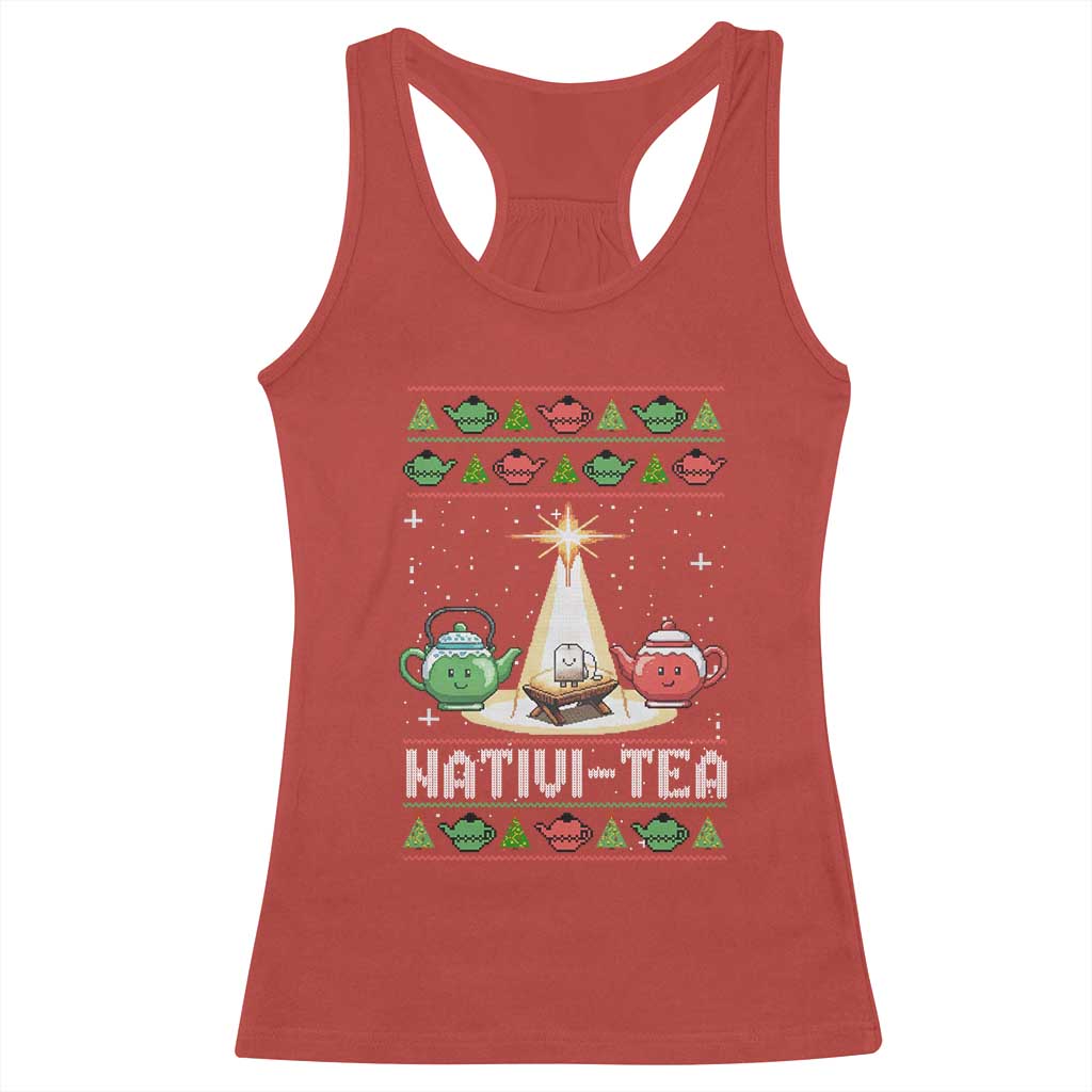 Funny Christmas Tea Lover Racerback Tank Top Nativi Tea Nativity Scene Christian Xmas - Wonder Print Shop