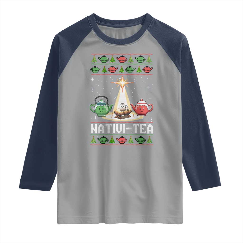 Funny Christmas Tea Lover Raglan Shirt Nativi Tea Nativity Scene Christian Xmas - Wonder Print Shop