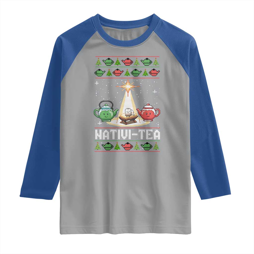 Funny Christmas Tea Lover Raglan Shirt Nativi Tea Nativity Scene Christian Xmas - Wonder Print Shop