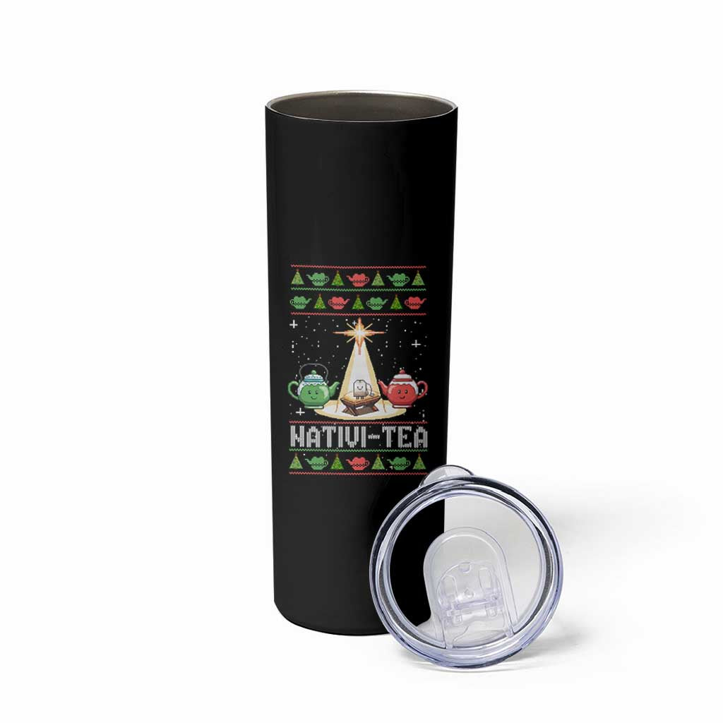 Funny Christmas Tea Lover Skinny Tumbler Nativi Tea Nativity Scene Christian Xmas - Wonder Print Shop