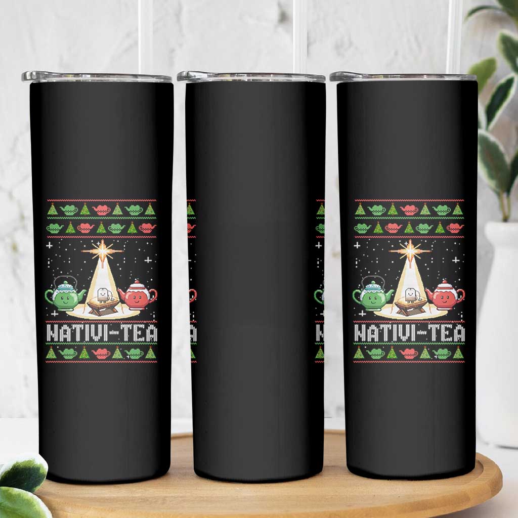 Funny Christmas Tea Lover Skinny Tumbler Nativi Tea Nativity Scene Christian Xmas - Wonder Print Shop
