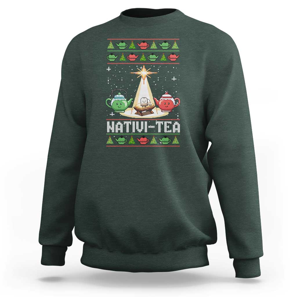 Funny Christmas Tea Lover Sweatshirt Nativi Tea Nativity Scene Christian Xmas - Wonder Print Shop