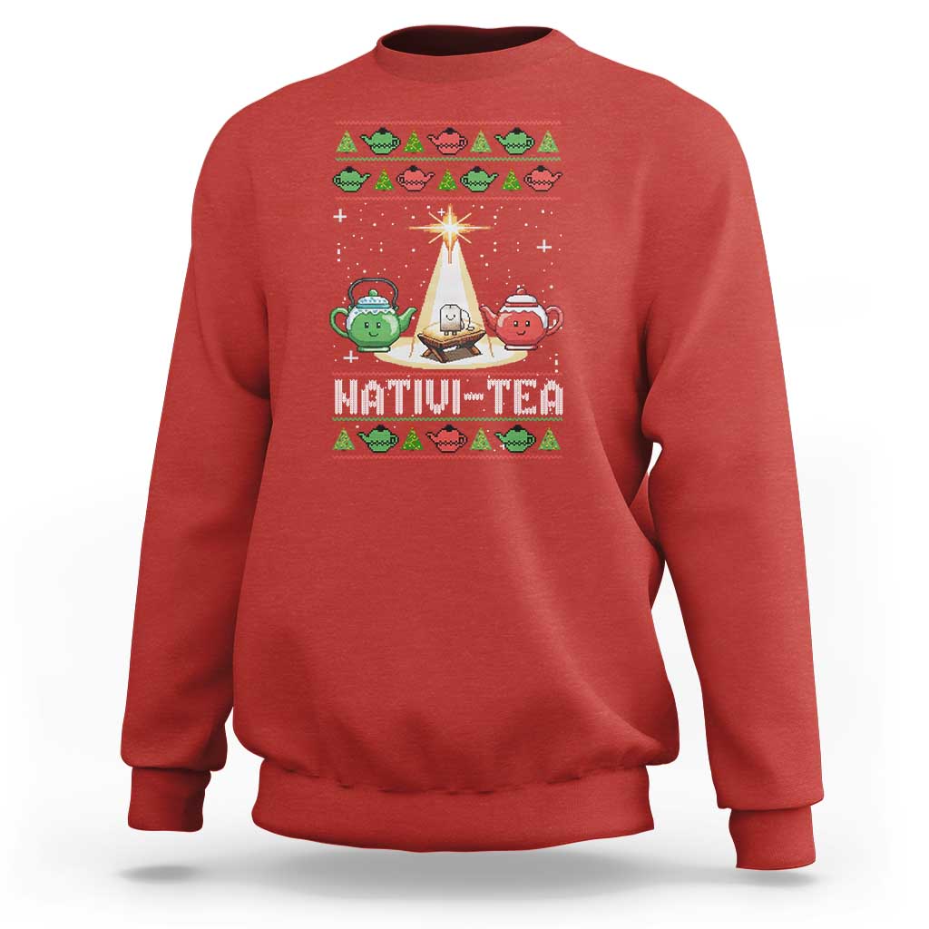 Funny Christmas Tea Lover Sweatshirt Nativi Tea Nativity Scene Christian Xmas - Wonder Print Shop