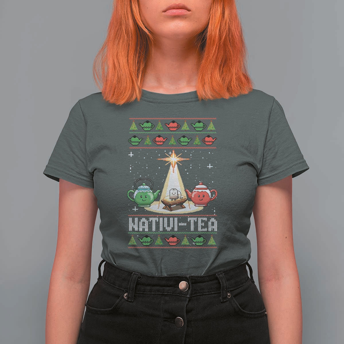 Funny Christmas Tea Lover T Shirt For Women Nativi Tea Nativity Scene Christian Xmas - Wonder Print Shop