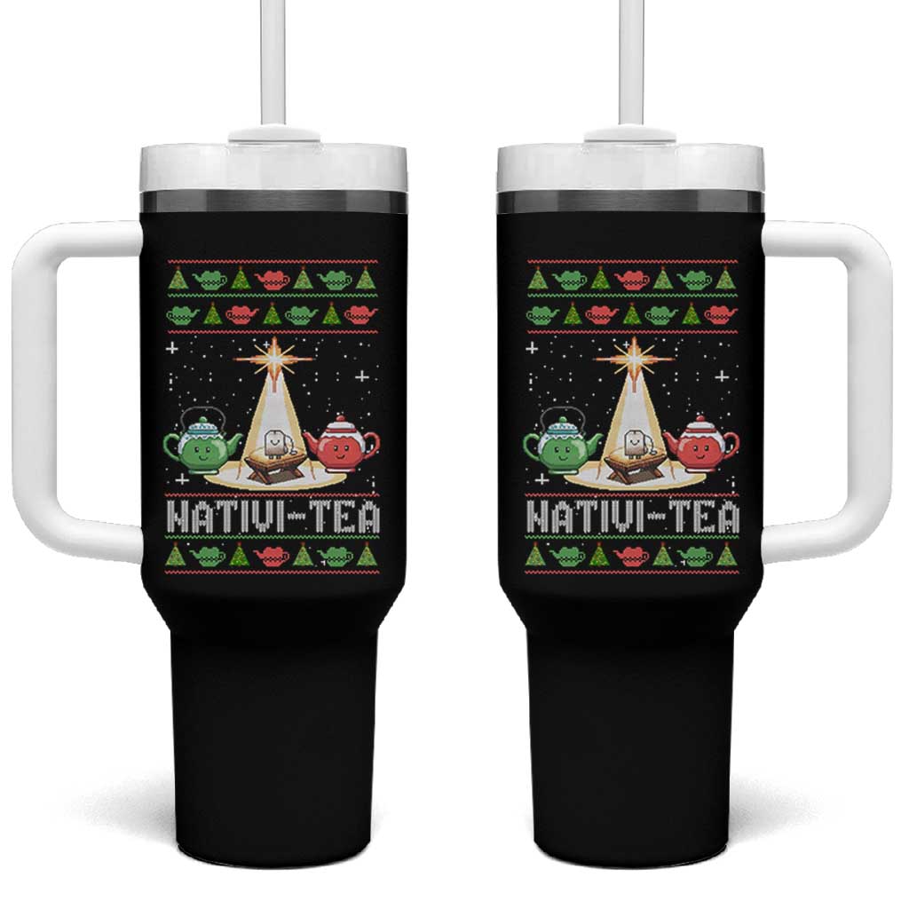 Funny Christmas Tea Lover Tumbler With Handle Nativi Tea Nativity Scene Christian Xmas - Wonder Print Shop