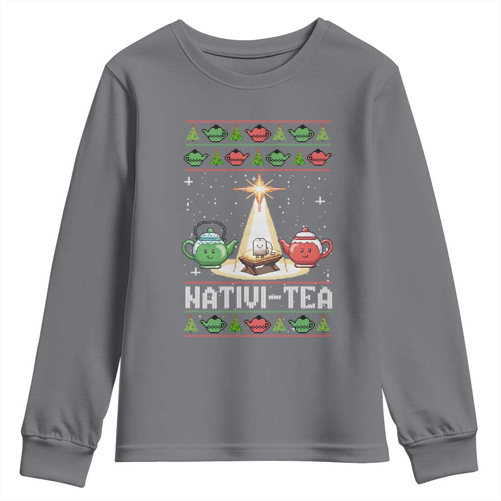 Funny Christmas Tea Lover Youth Sweatshirt Nativi Tea Nativity Scene Christian Xmas - Wonder Print Shop