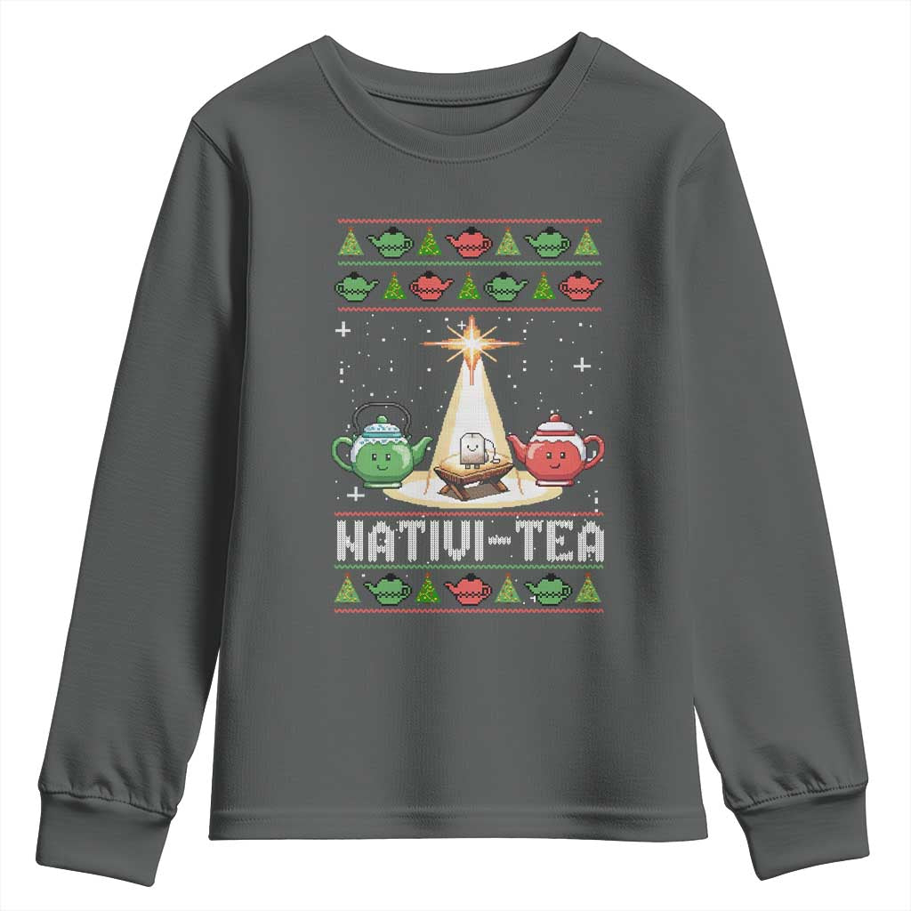 Funny Christmas Tea Lover Youth Sweatshirt Nativi Tea Nativity Scene Christian Xmas - Wonder Print Shop