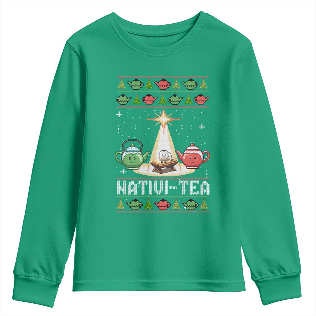 Funny Christmas Tea Lover Youth Sweatshirt Nativi Tea Nativity Scene Christian Xmas - Wonder Print Shop