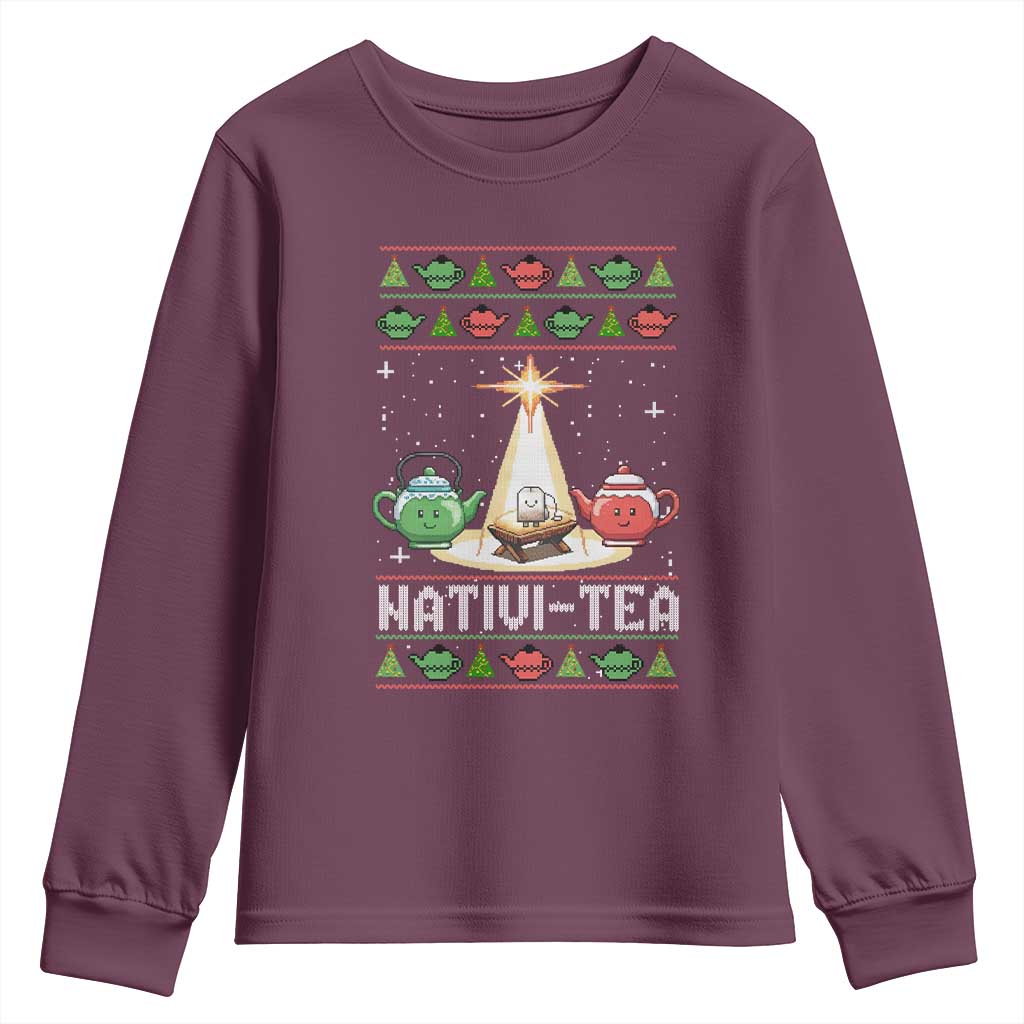 Funny Christmas Tea Lover Youth Sweatshirt Nativi Tea Nativity Scene Christian Xmas - Wonder Print Shop