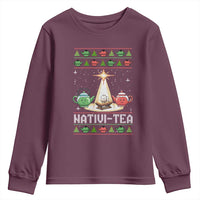 Funny Christmas Tea Lover Youth Sweatshirt Nativi Tea Nativity Scene Christian Xmas - Wonder Print Shop