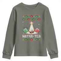 Funny Christmas Tea Lover Youth Sweatshirt Nativi Tea Nativity Scene Christian Xmas - Wonder Print Shop