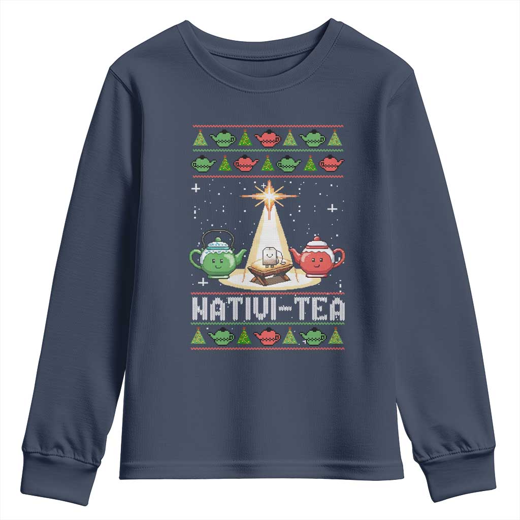Funny Christmas Tea Lover Youth Sweatshirt Nativi Tea Nativity Scene Christian Xmas - Wonder Print Shop
