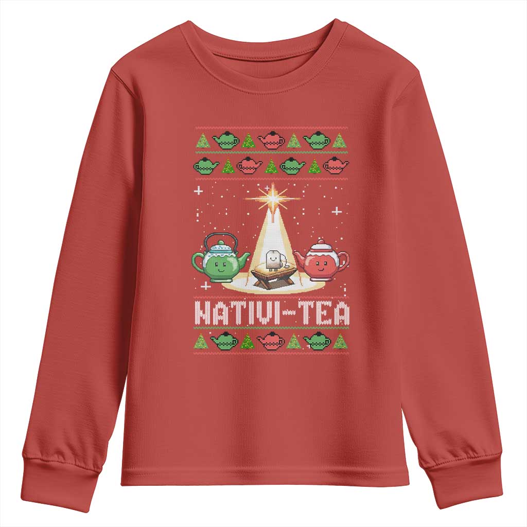 Funny Christmas Tea Lover Youth Sweatshirt Nativi Tea Nativity Scene Christian Xmas - Wonder Print Shop