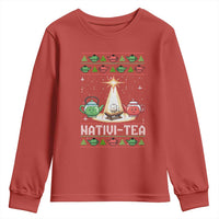 Funny Christmas Tea Lover Youth Sweatshirt Nativi Tea Nativity Scene Christian Xmas - Wonder Print Shop