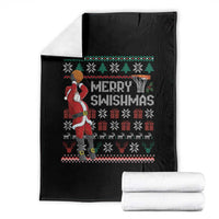 Funny Black Santa Christmas Basketball Throw Blanket Merry Swishmass Xmas Sport - Wonder Print Shop