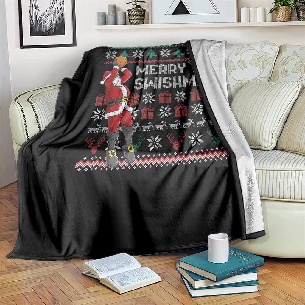 Funny Black Santa Christmas Basketball Throw Blanket Merry Swishmass Xmas Sport - Wonder Print Shop
