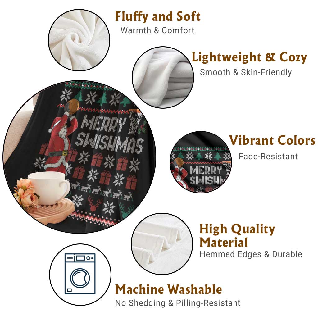 Funny Black Santa Christmas Basketball Throw Blanket Merry Swishmass Xmas Sport - Wonder Print Shop