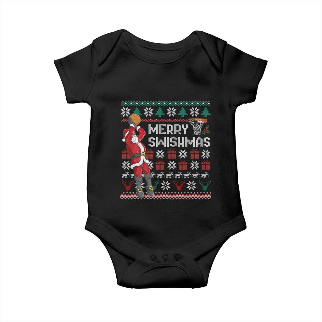 Funny Black Santa Christmas Basketball Baby Onesie Merry Swishmass Xmas Sport - Wonder Print Shop
