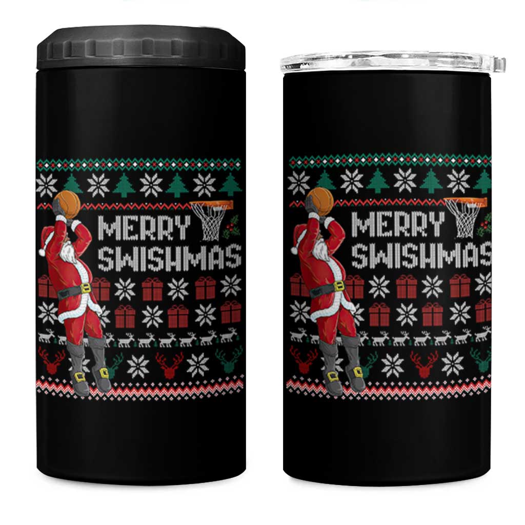 Funny Black Santa Christmas Basketball 4 in 1 Can Cooler Tumbler Merry Swishmass Xmas Sport - Wonder Print Shop