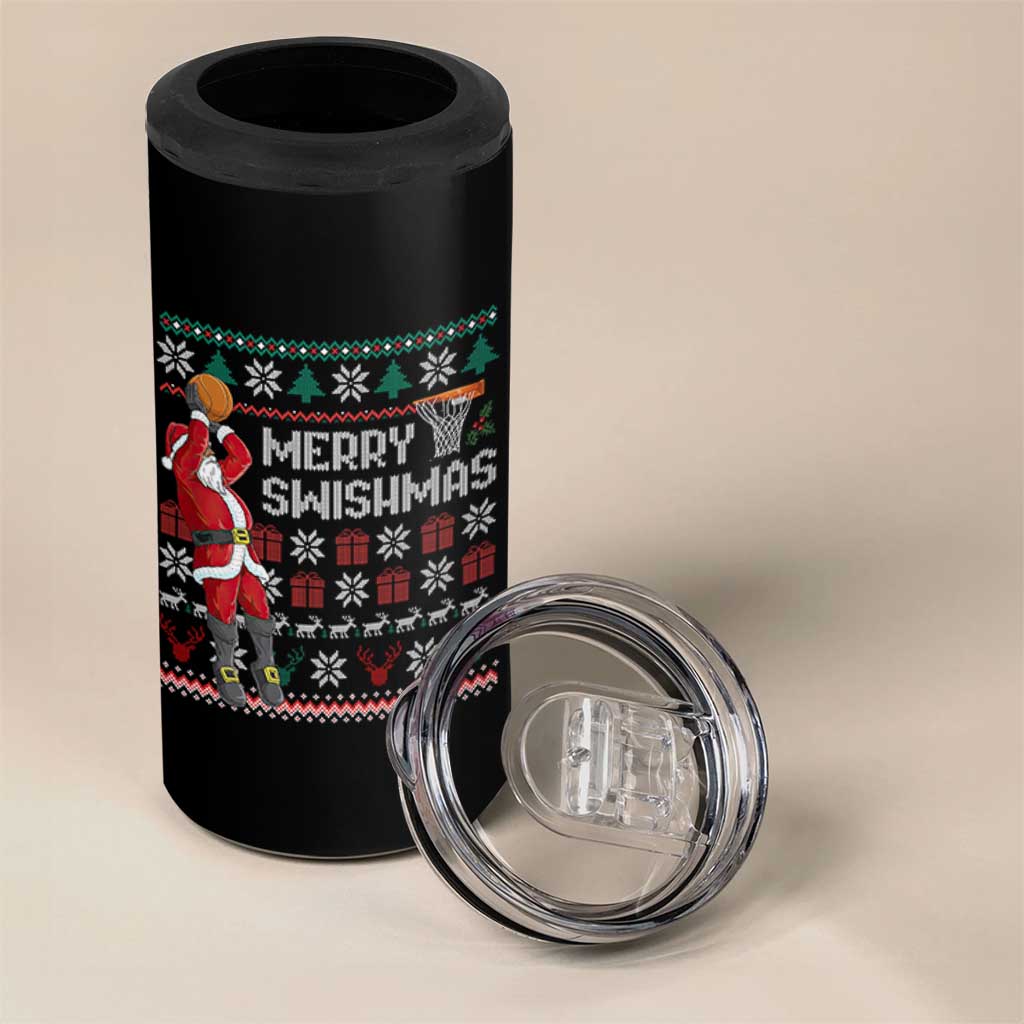 Funny Black Santa Christmas Basketball 4 in 1 Can Cooler Tumbler Merry Swishmass Xmas Sport - Wonder Print Shop