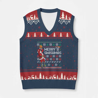 Funny Black Santa Christmas Basketball V-Neck Knit Sweater Vest Merry Swishmass Xmas Sport - Wonder Print Shop