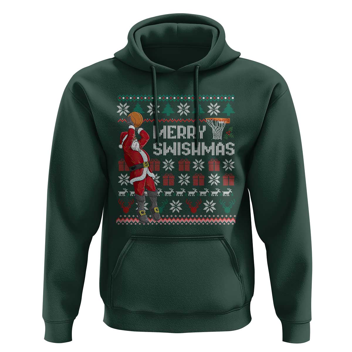 Funny Black Santa Christmas Basketball Hoodie Merry Swishmass Xmas Sport - Wonder Print Shop
