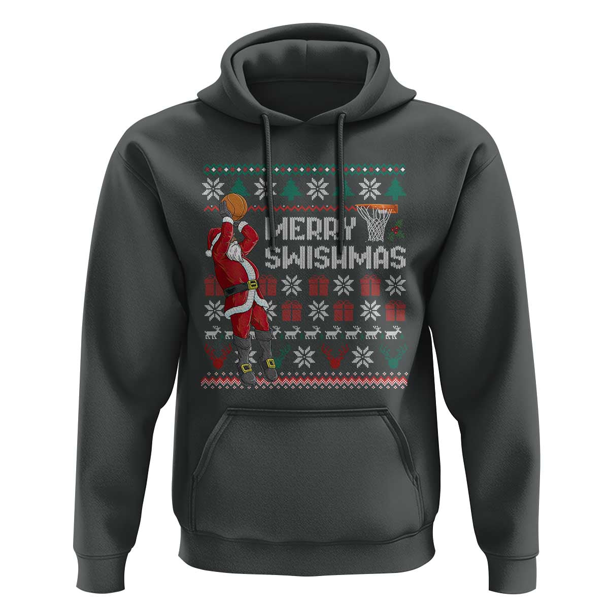 Funny Black Santa Christmas Basketball Hoodie Merry Swishmass Xmas Sport - Wonder Print Shop