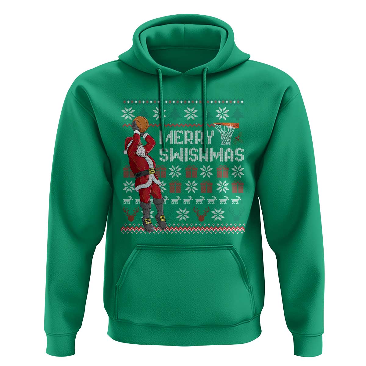 Funny Black Santa Christmas Basketball Hoodie Merry Swishmass Xmas Sport - Wonder Print Shop