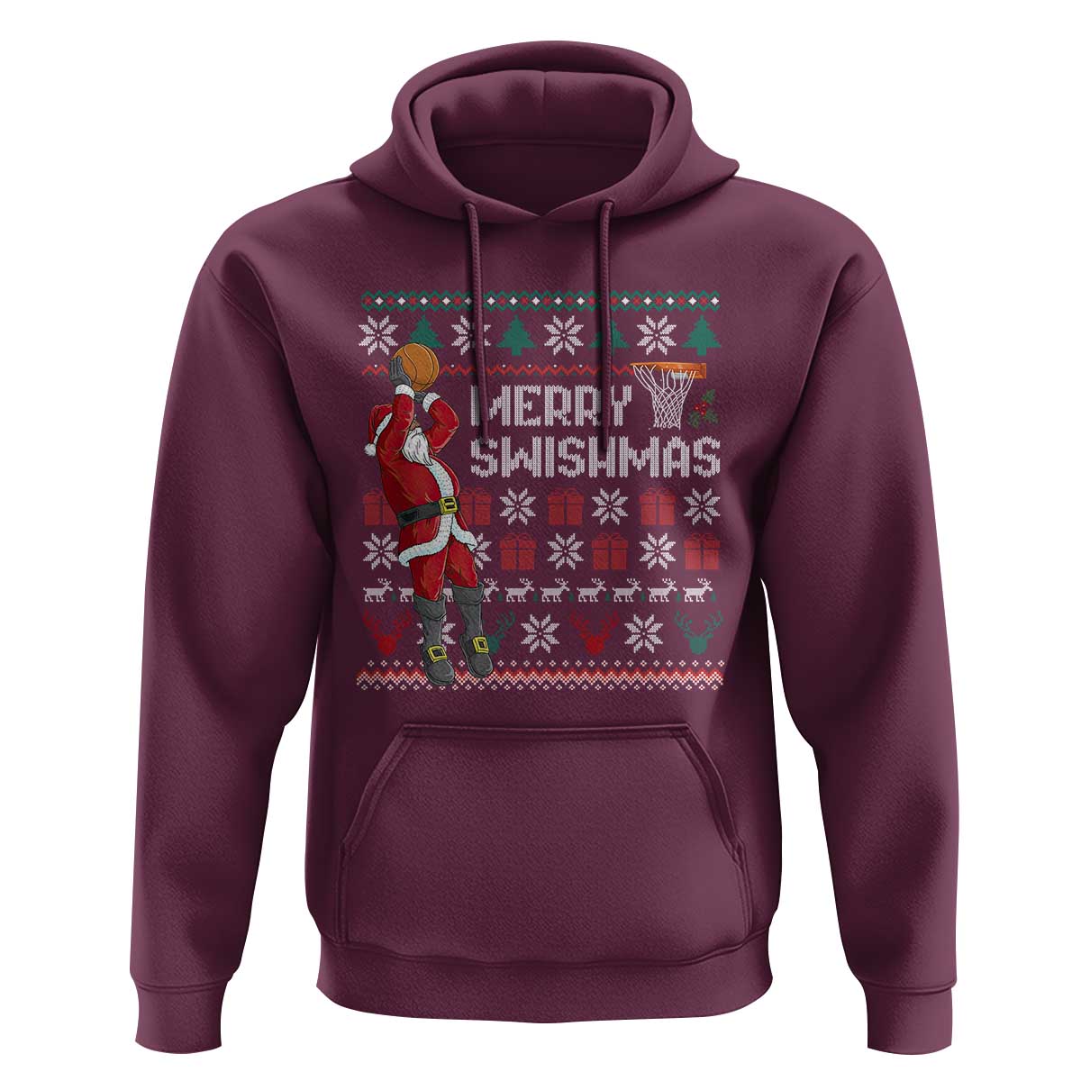 Funny Black Santa Christmas Basketball Hoodie Merry Swishmass Xmas Sport - Wonder Print Shop